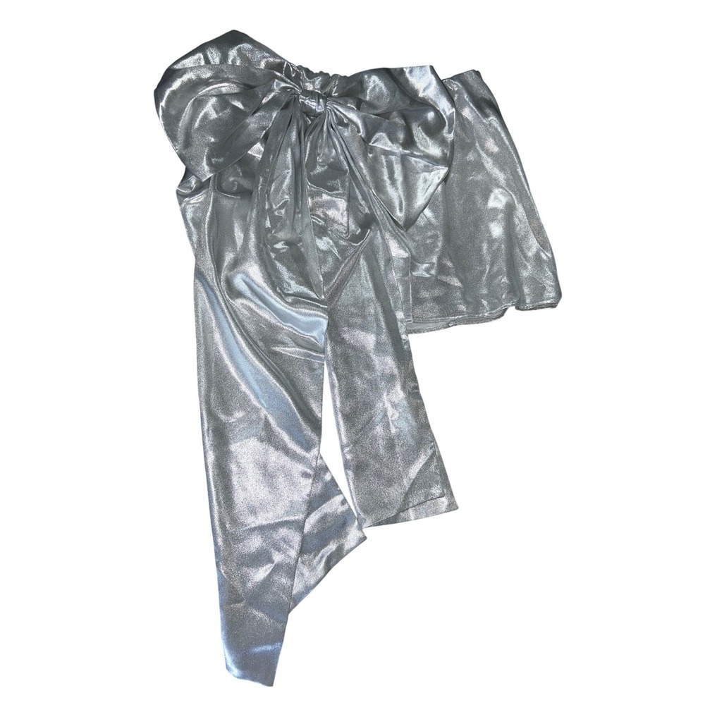 Silver Metallic Mini Skirt with Oversized Bow Detail Womens Size 22 Johnny Wujek